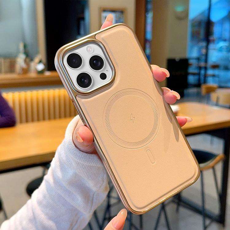 Electroplated PC Side Vegan Leather-Texture MagSafe Phone Case, For iPhone 17 Pro Max, For iPhone...