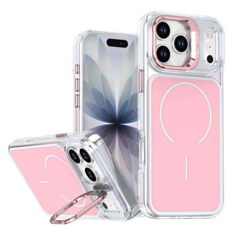 Bright Color Blocking Camera Bracket Magnetic Phone Case, For iPhone 18 Pro, For iPhone 18 Pro Ma...