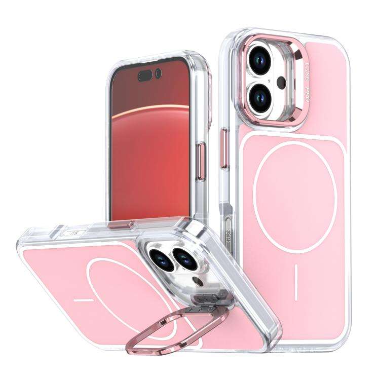 Bright Color Blocking Camera Bracket Magnetic Phone Case, For iPhone 16 Pro, For iPhone 16 Plus, ...