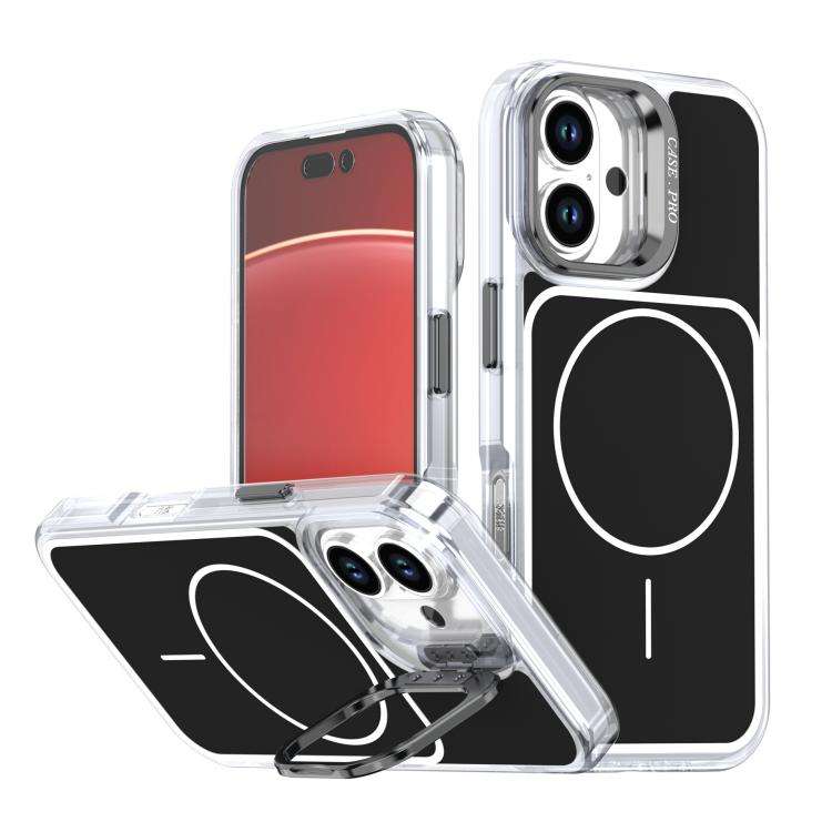 Bright Color Blocking Camera Bracket Magnetic Phone Case, For iPhone 16 Pro, For iPhone 16 Plus, ...