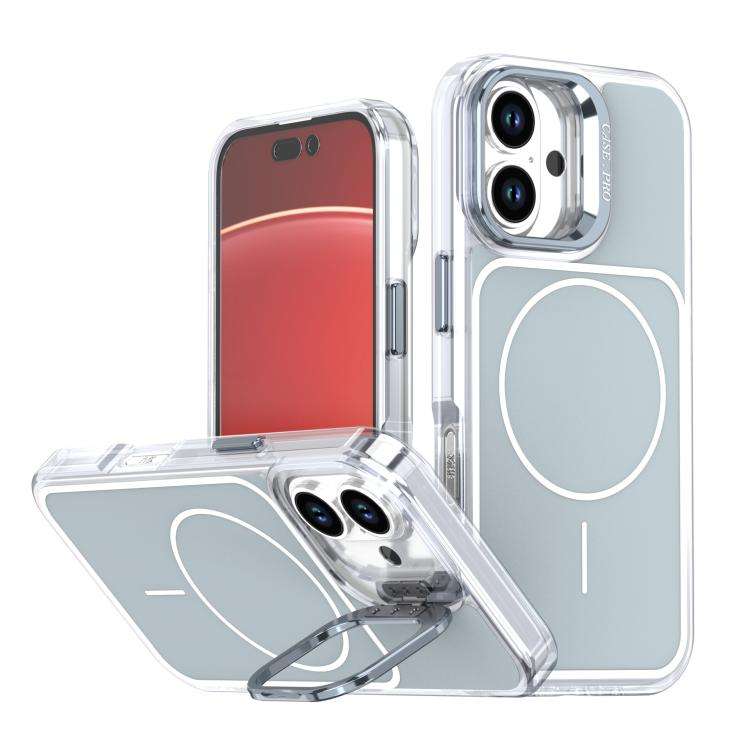 Bright Color Blocking Camera Bracket Magnetic Phone Case, For iPhone 16 Pro, For iPhone 16 Plus, ...