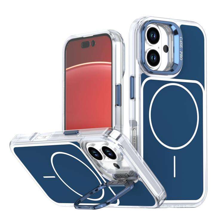 Bright Color Blocking Camera Bracket Magnetic Phone Case, For iPhone 16 Pro, For iPhone 16 Plus, ...