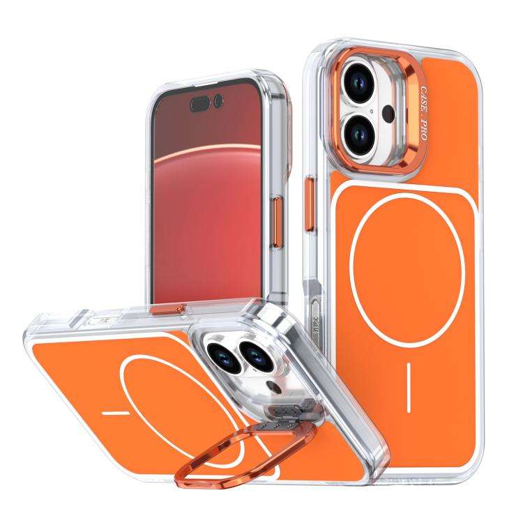 Bright Color Blocking Camera Bracket Magnetic Phone Case, For iPhone 16 Pro, For iPhone 16 Plus, ...