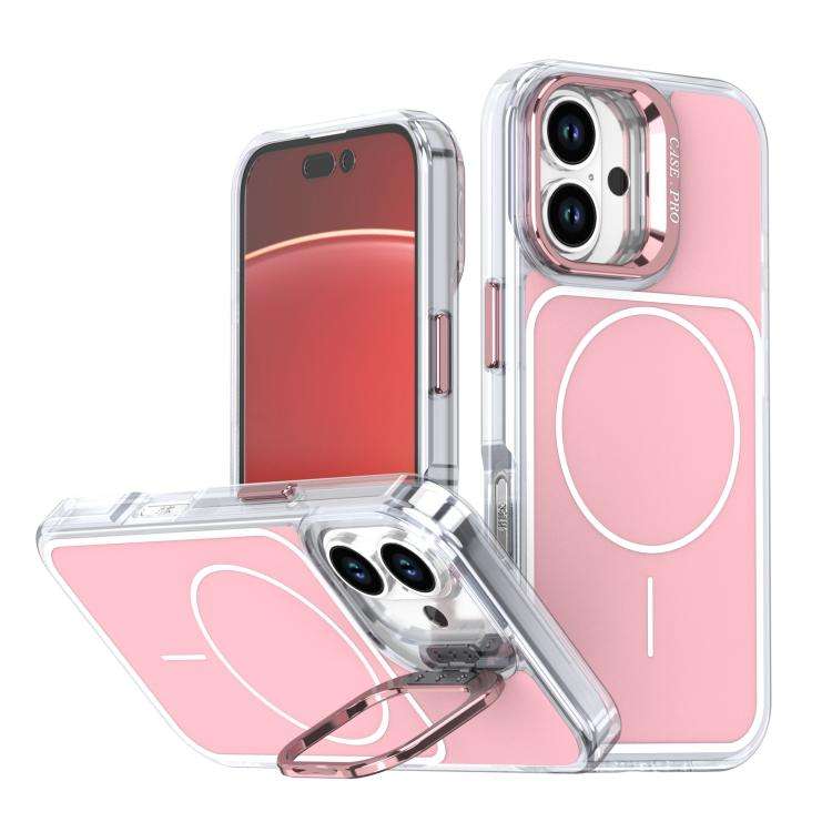 Bright Color Blocking Camera Bracket Magnetic Phone Case, For iPhone 16 Pro, For iPhone 16 Plus, ...