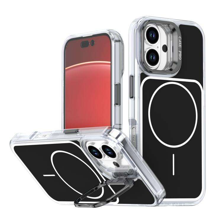 Bright Color Blocking Camera Bracket Magnetic Phone Case, For iPhone 16 Pro, For iPhone 16 Plus, ...