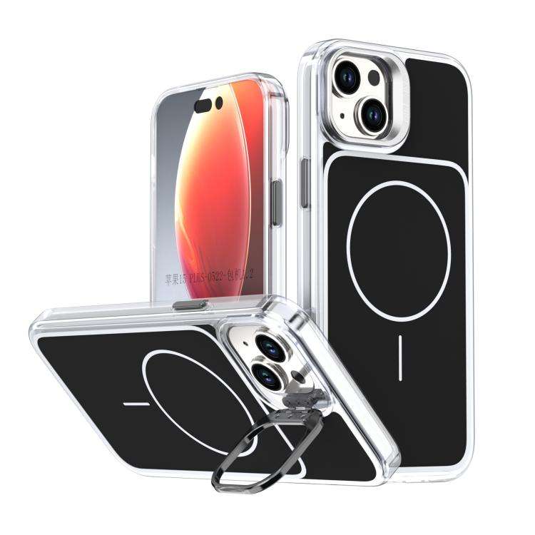 Bright Color Blocking Camera Bracket Magnetic Phone Case, For iPhone 16 Pro, For iPhone 16 Plus, ...