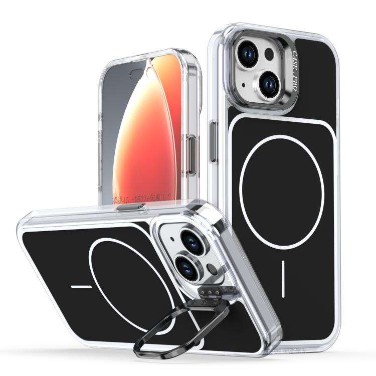 Bright Color Blocking Camera Bracket Magnetic Phone Case, For iPhone 16 Pro, For iPhone 16 Plus, ...