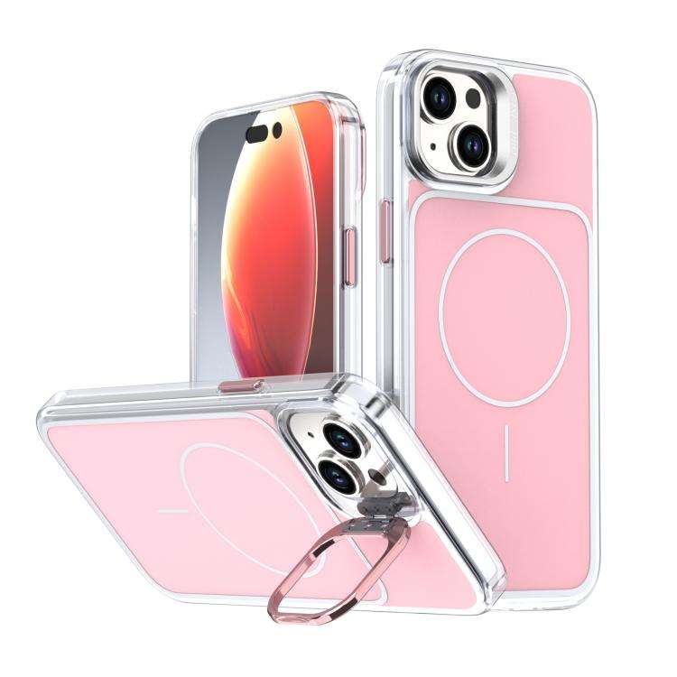 Bright Color Blocking Camera Bracket Magnetic Phone Case, For iPhone 16 Pro, For iPhone 16 Plus, ...