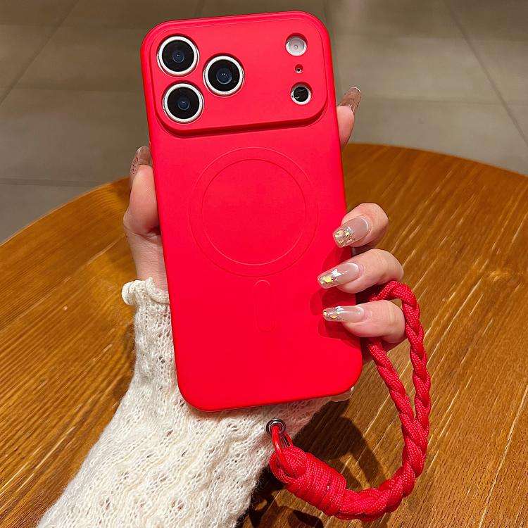 Solid Color Liquid Silicone Magnetic Phone Case with Lanyard, For iPhone 17 Pro Max, For iPhone 1...