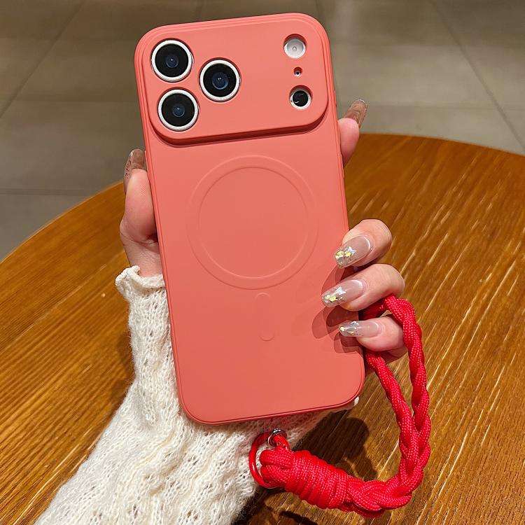 Solid Color Liquid Silicone Magnetic Phone Case with Lanyard, For iPhone 17 Pro Max, For iPhone 1...