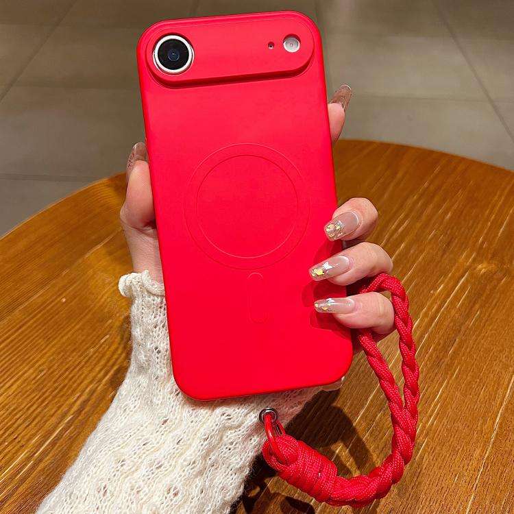 Solid Color Liquid Silicone Magnetic Phone Case with Lanyard, For iPhone Air, For iPhone 16 Pro M...