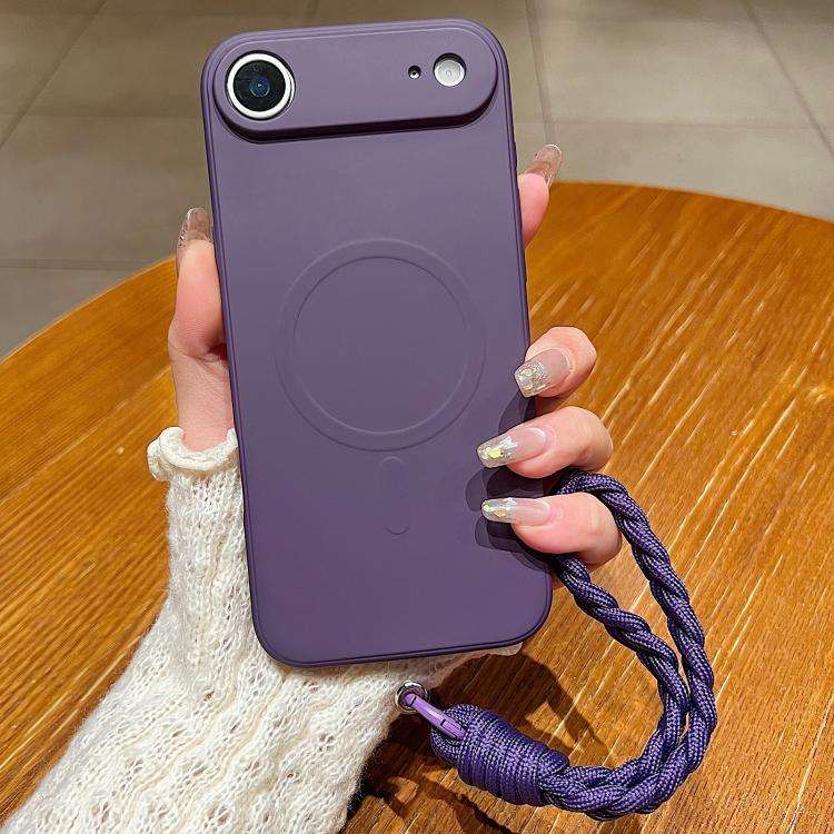 Solid Color Liquid Silicone Magnetic Phone Case with Lanyard, For iPhone Air, For iPhone 16 Pro M...