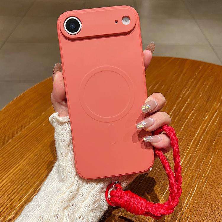 Solid Color Liquid Silicone Magnetic Phone Case with Lanyard, For iPhone Air, For iPhone 16 Pro M...