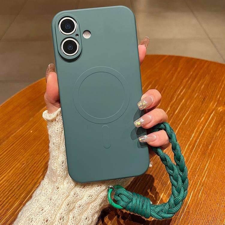Solid Color Liquid Silicone Magnetic Phone Case with Lanyard, For iPhone 16, For iPhone 15 Pro Ma...