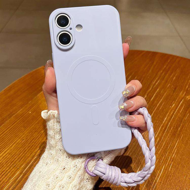 Solid Color Liquid Silicone Magnetic Phone Case with Lanyard, For iPhone 16, For iPhone 15 Pro Ma...