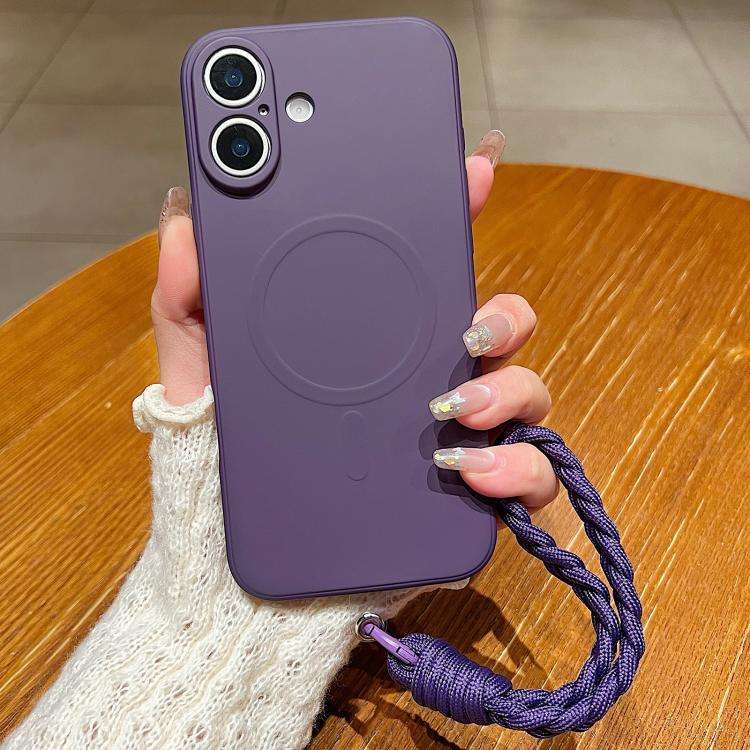 Solid Color Liquid Silicone Magnetic Phone Case with Lanyard, For iPhone 16, For iPhone 15 Pro Ma...