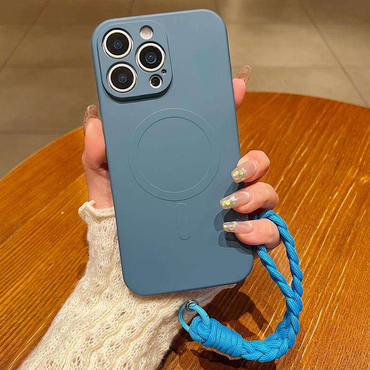 Solid Color Liquid Silicone Magnetic Phone Case with Lanyard, For iPhone 16, For iPhone 15 Pro Ma...