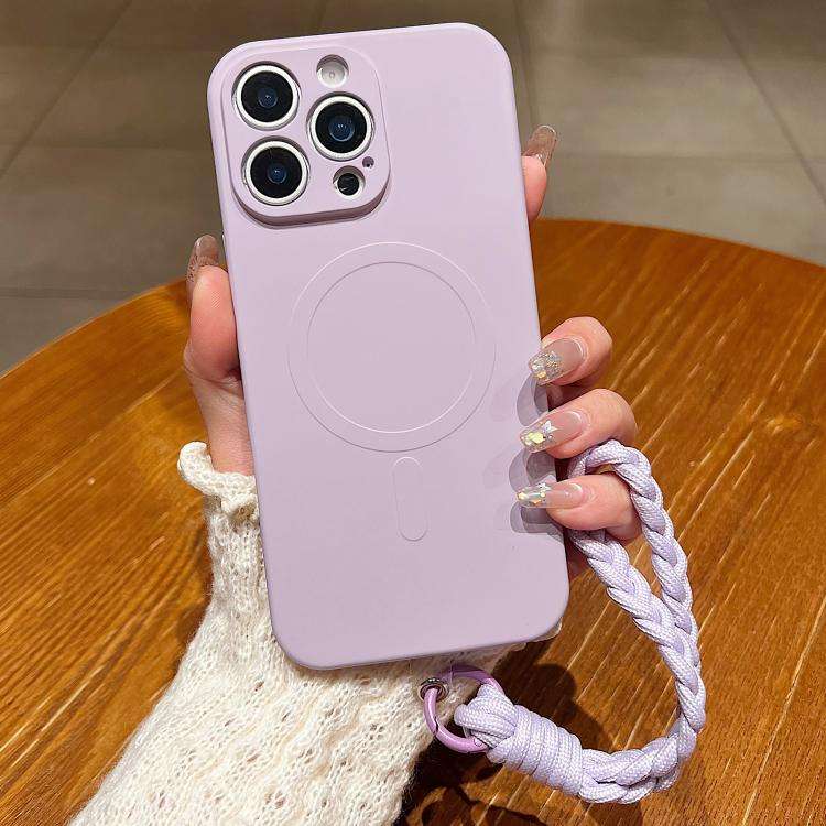 Solid Color Liquid Silicone Magnetic Phone Case with Lanyard, For iPhone 16, For iPhone 15 Pro Ma...