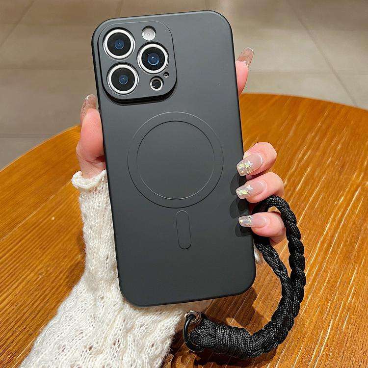 Solid Color Liquid Silicone Magnetic Phone Case with Lanyard, For iPhone 14 Pro Max, For iPhone 1...