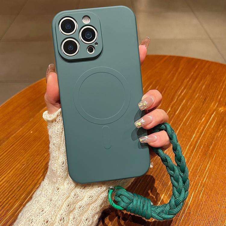 Solid Color Liquid Silicone Magnetic Phone Case with Lanyard, For iPhone 14 Pro Max, For iPhone 1...