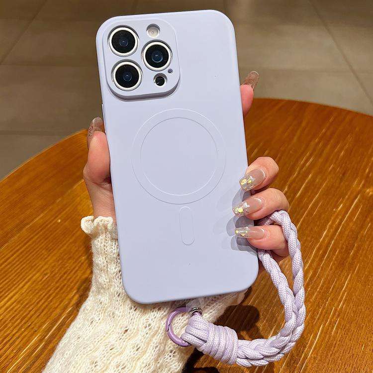 Solid Color Liquid Silicone Magnetic Phone Case with Lanyard, For iPhone 14 Pro Max, For iPhone 1...