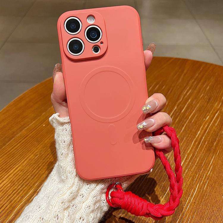 Solid Color Liquid Silicone Magnetic Phone Case with Lanyard, For iPhone 14 Pro Max, For iPhone 1...