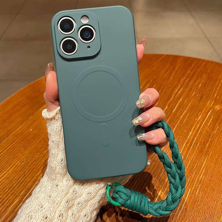 Solid Color Liquid Silicone Magnetic Phone Case with Lanyard, For iPhone 12 Pro, For iPhone 11 Pr...