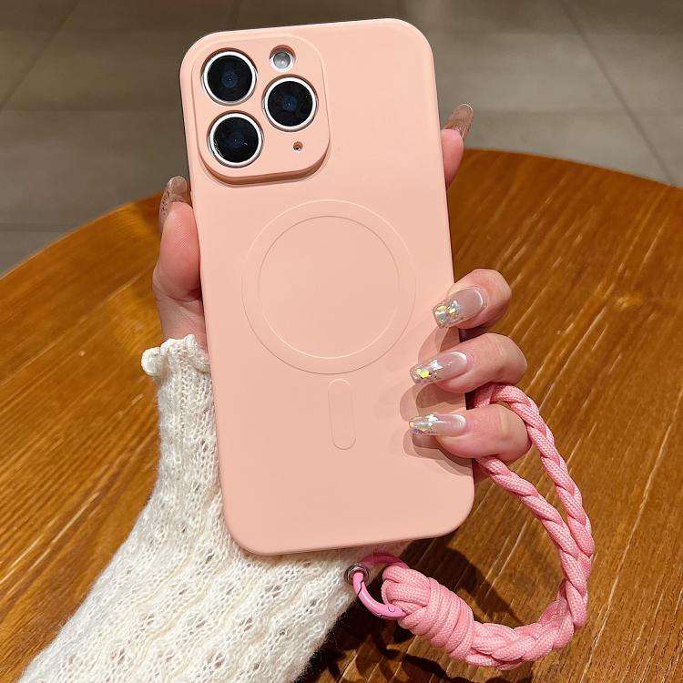 Solid Color Liquid Silicone Magnetic Phone Case with Lanyard, For iPhone 11 Pro