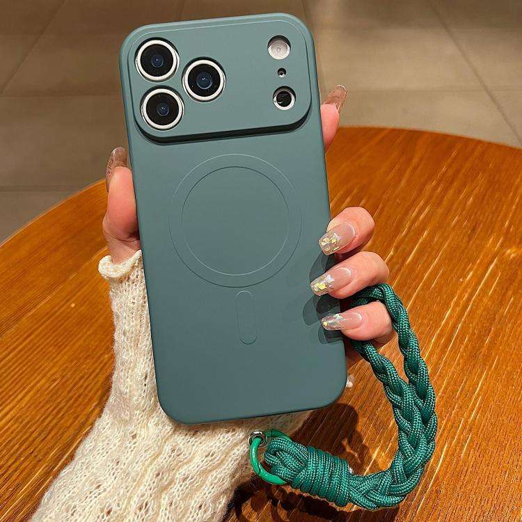 Solid Color Liquid Silicone Magnetic Phone Case with Lanyard, For iPhone 18 Pro, For iPhone 18 Pr...