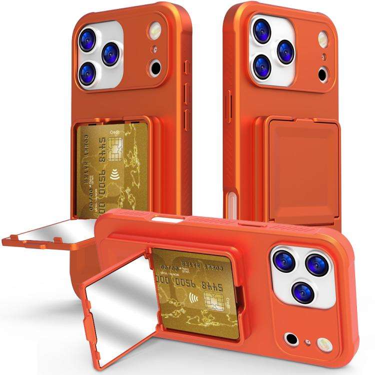 Skin Feel TPU Hidden Mirror Card Bag Phone Case with Stand, For iPhone 17 Pro Max, For iPhone 17 ...