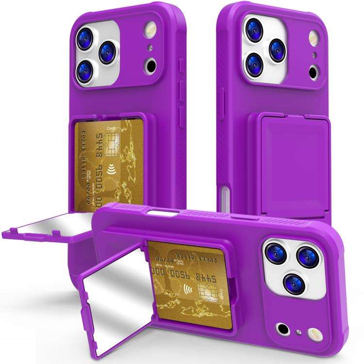 Skin Feel TPU Hidden Mirror Card Bag Phone Case with Stand, For iPhone 17 Pro Max, For iPhone 17 ...