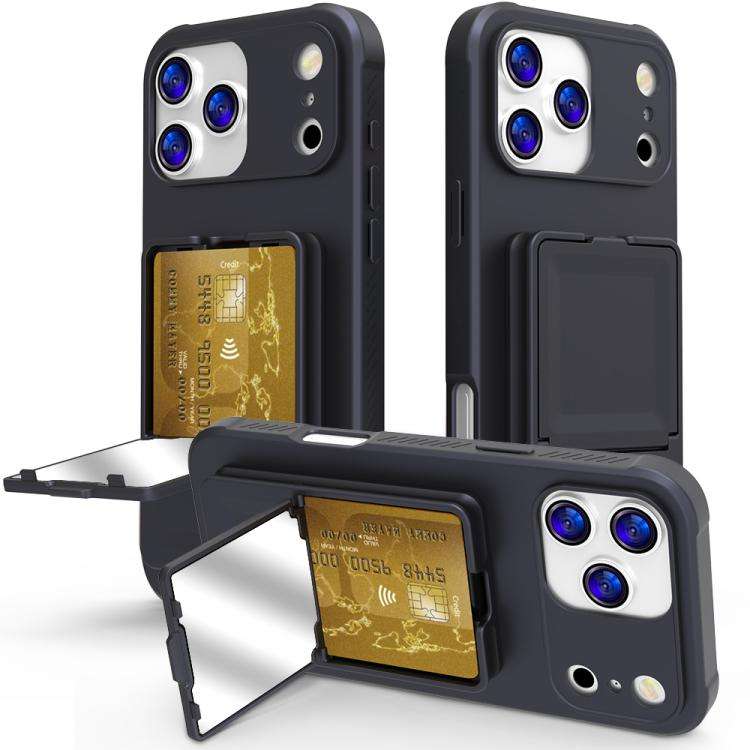 Skin Feel TPU Hidden Mirror Card Bag Phone Case with Stand, For iPhone 17 Pro Max, For iPhone 17 ...