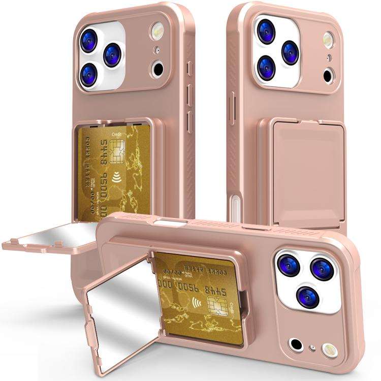 Skin Feel TPU Hidden Mirror Card Bag Phone Case with Stand, For iPhone 17 Pro Max, For iPhone 17 ...