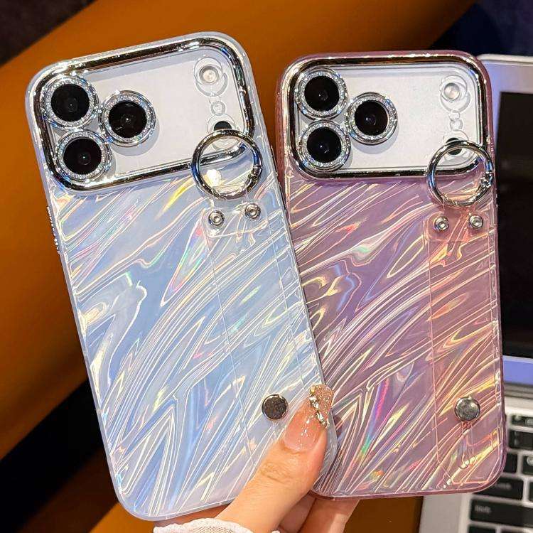 Plating Ripples Texture Wristband Holder TPU Phone Case with Lens Film, For iPhone 13