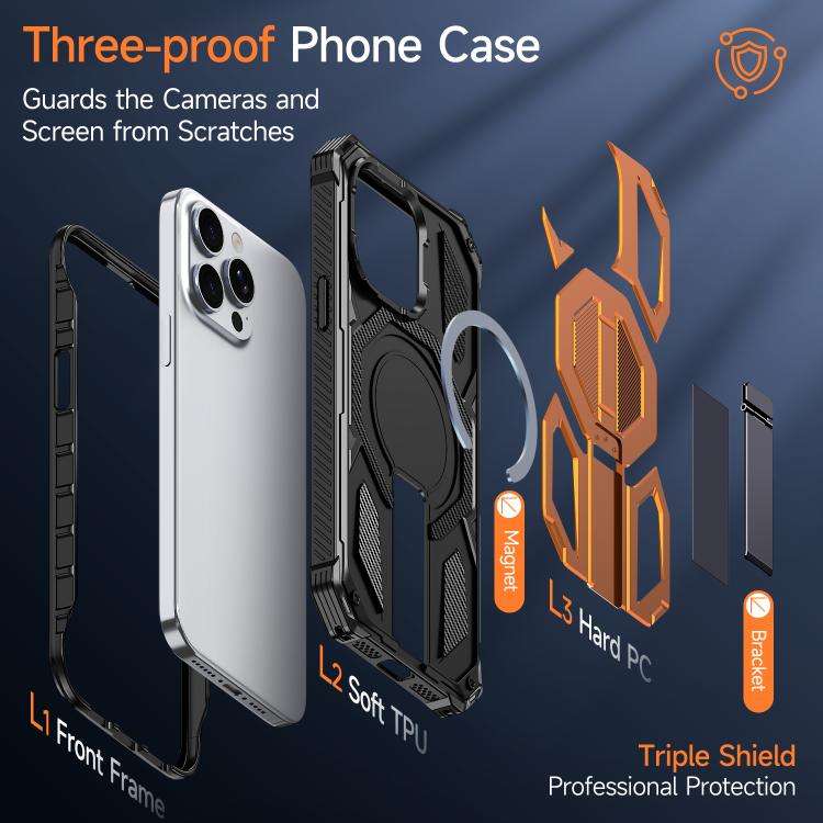 Hidden Metal Holder Magnetic Shockproof Phone Case, For iPhone 15 Pro Max, For iPhone 15 Pro, For...