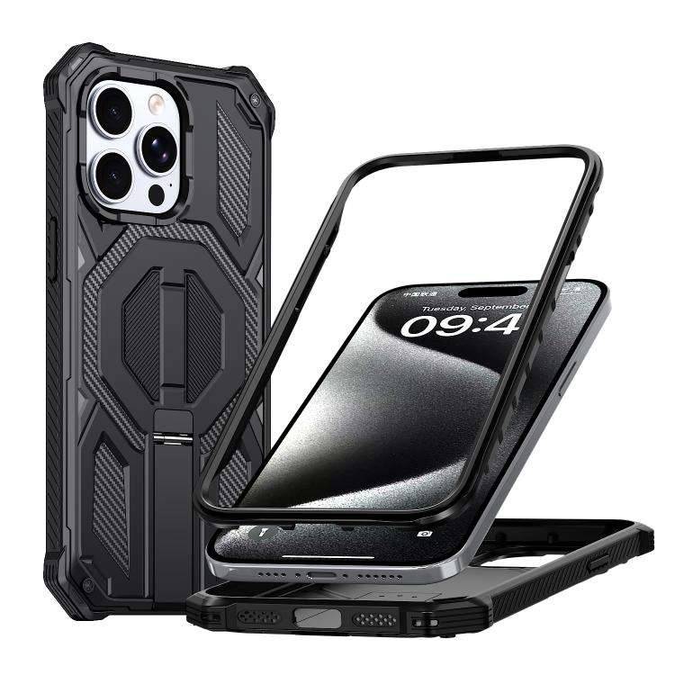 Hidden Metal Holder Magnetic Shockproof Phone Case, For iPhone 15 Pro Max, For iPhone 15 Pro, For...