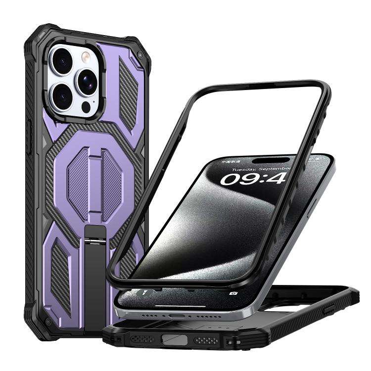 Hidden Metal Holder Magnetic Shockproof Phone Case, For iPhone 15 Pro Max, For iPhone 15 Pro, For...