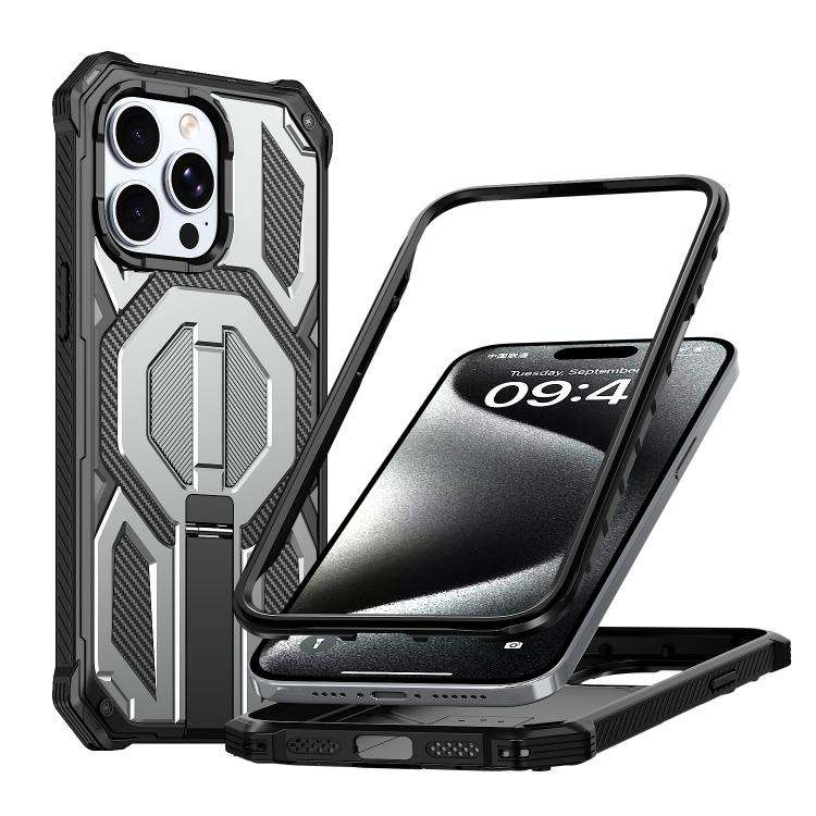 Hidden Metal Holder Magnetic Shockproof Phone Case, For iPhone 15 Pro Max, For iPhone 15 Pro, For...