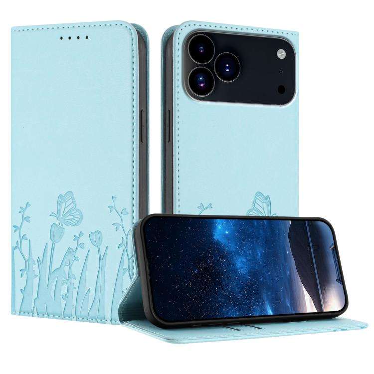 Tulips Butterfly Pattern Magnetic Vegan Leather Phone Case, For iPhone 18 Pro / 17 Pro, For iPhon...