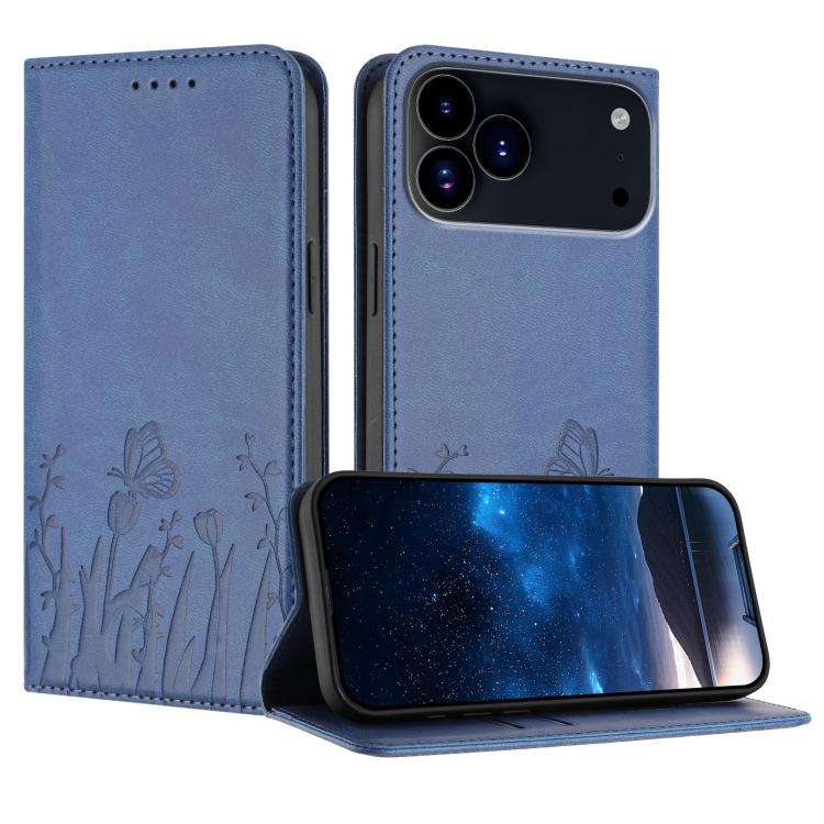 Tulips Butterfly Pattern Magnetic Vegan Leather Phone Case, For iPhone 18 Pro / 17 Pro, For iPhon...