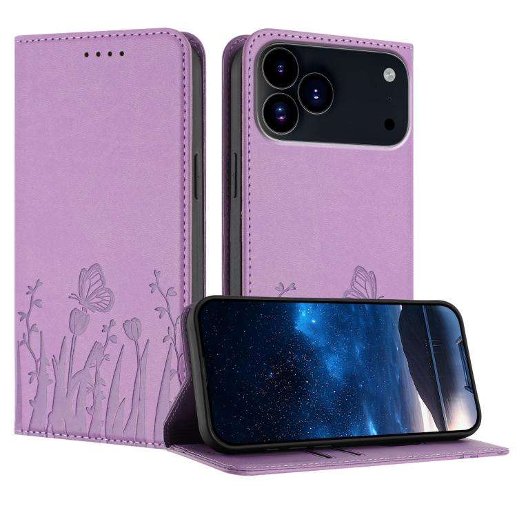 Tulips Butterfly Pattern Magnetic Vegan Leather Phone Case, For iPhone 18 Pro / 17 Pro, For iPhon...