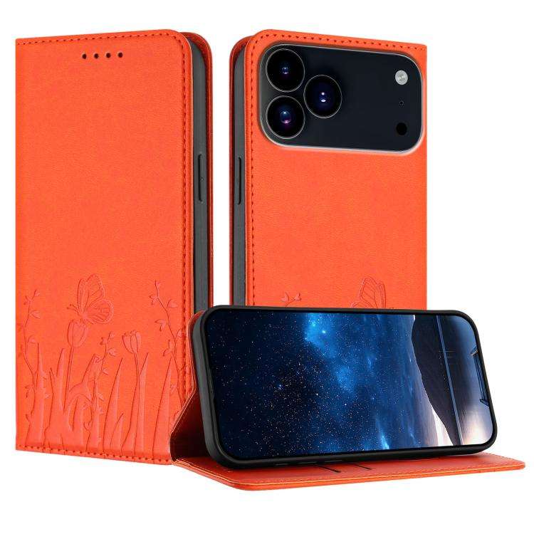 Tulips Butterfly Pattern Magnetic Vegan Leather Phone Case, For iPhone 18 Pro / 17 Pro, For iPhon...