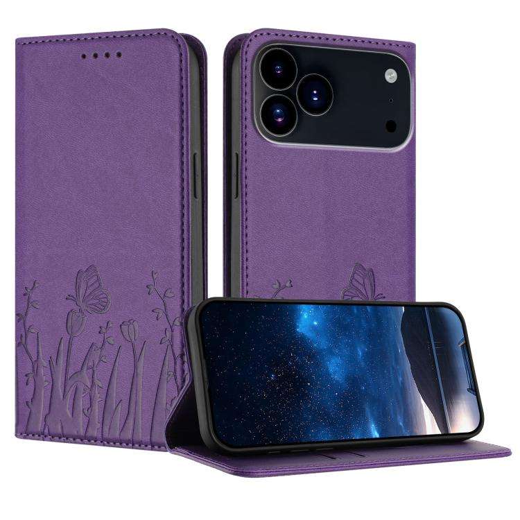 Tulips Butterfly Pattern Magnetic Vegan Leather Phone Case, For iPhone 18 Pro / 17 Pro, For iPhon...