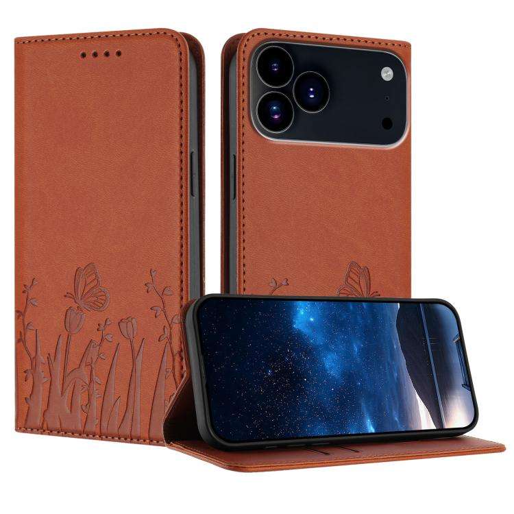 Tulips Butterfly Pattern Magnetic Vegan Leather Phone Case, For iPhone 18 Pro / 17 Pro, For iPhon...