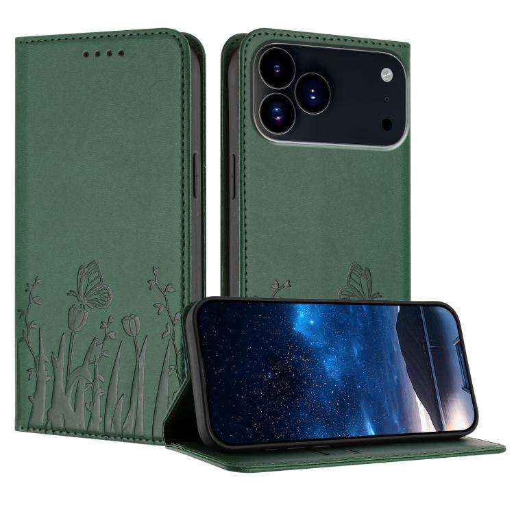 Tulips Butterfly Pattern Magnetic Vegan Leather Phone Case, For iPhone 18 Pro / 17 Pro, For iPhon...