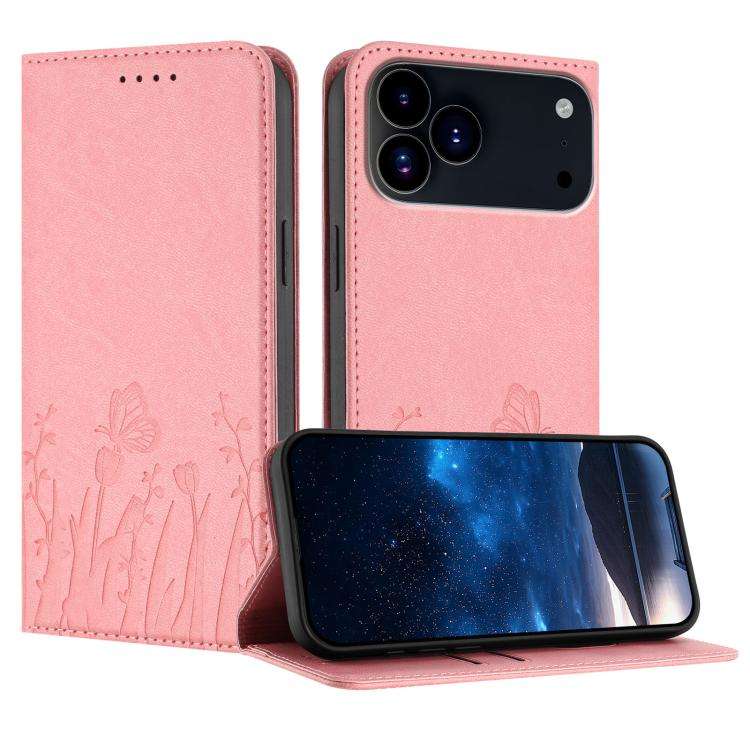 Tulips Butterfly Pattern Magnetic Vegan Leather Phone Case, For iPhone 18 Pro / 17 Pro, For iPhon...