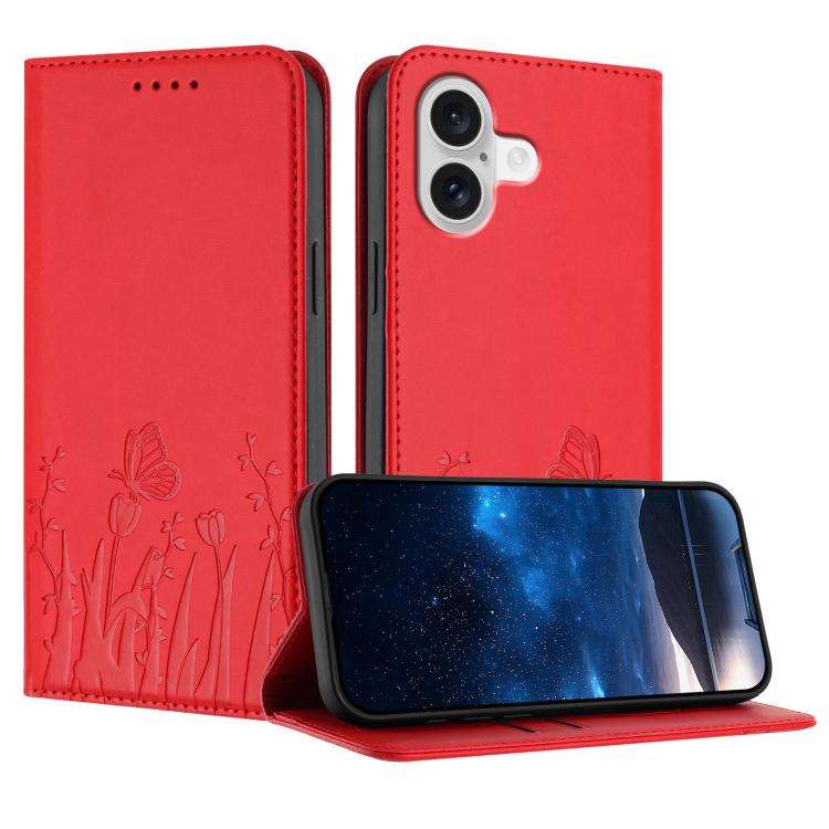 Tulips Butterfly Pattern Magnetic Vegan Leather Phone Case, For iPhone 18 Pro / 17 Pro, For iPhon...