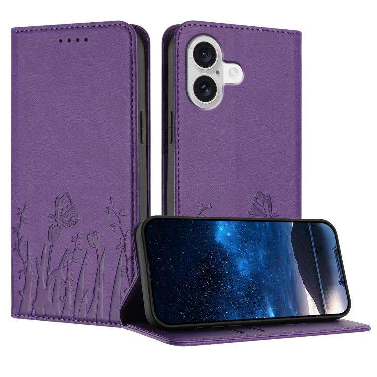 Tulips Butterfly Pattern Magnetic Vegan Leather Phone Case, For iPhone 18 Pro / 17 Pro, For iPhon...