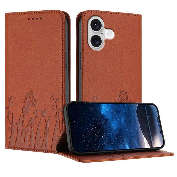 Tulips Butterfly Pattern Magnetic Vegan Leather Phone Case, For iPhone 18 Pro / 17 Pro, For iPhon...