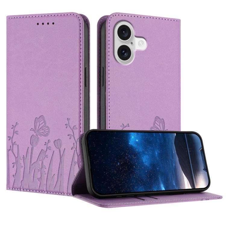 Tulips Butterfly Pattern Magnetic Vegan Leather Phone Case, For iPhone 18 Pro / 17 Pro, For iPhon...